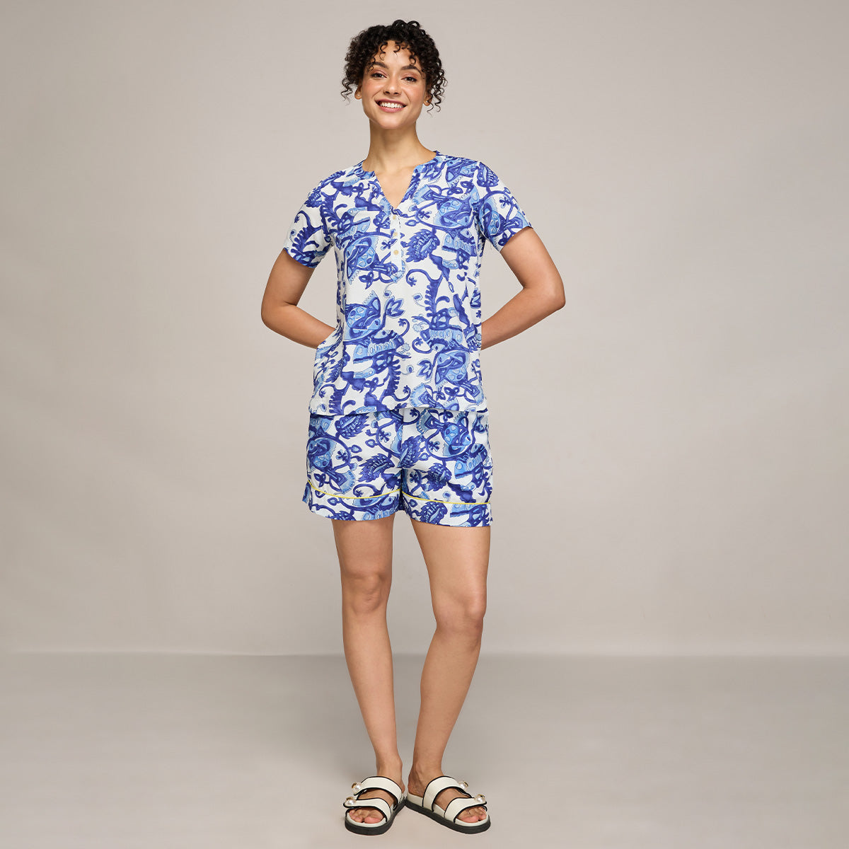 NYKD BY NYKAA BREEZY RAYON SHORTS WITH ELASTICATED WAIST & POCKETS NYS908 BLUE