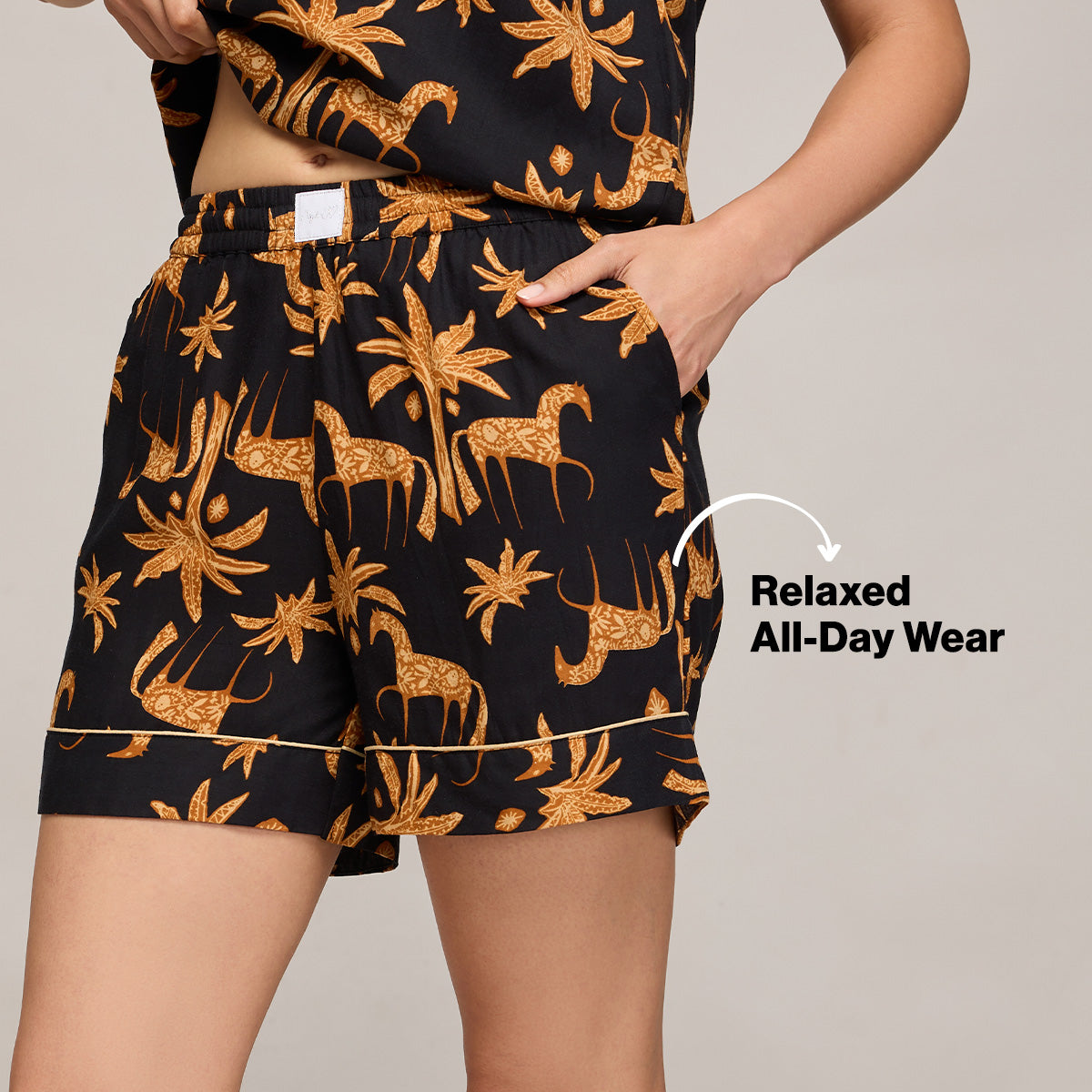 NYKD BY NYKAA BREEZY RAYON SHORTS WITH ELASTICATED WAIST & POCKETS NYS908 CHARCOAL