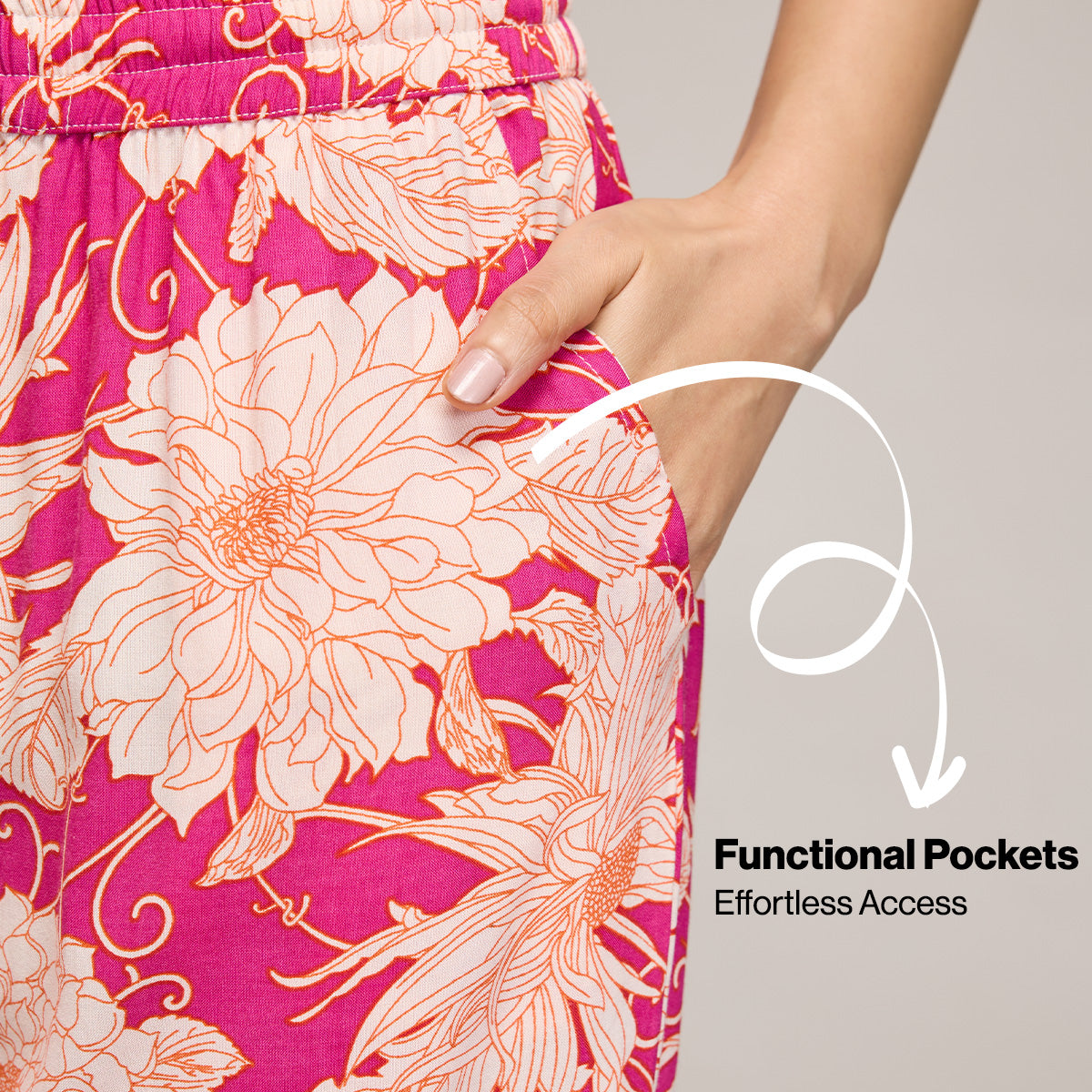 NYKD BY NYKAA BREEZY RAYON SHORTS WITH ELASTICATED WAIST & POCKETS NYS908 PINK