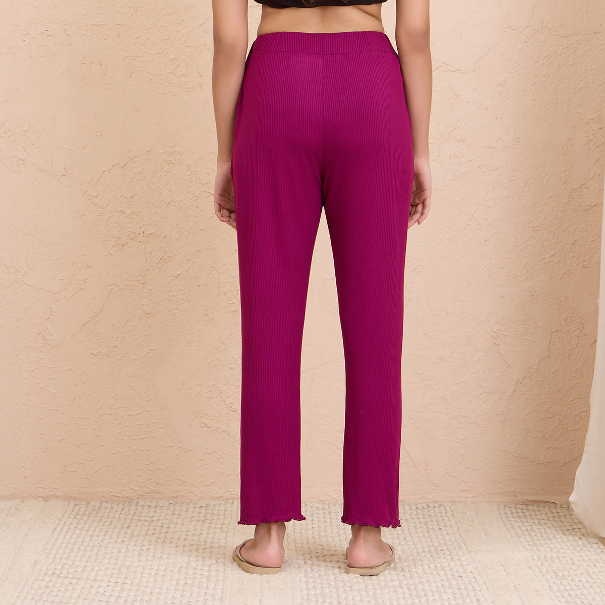 Nykd By Nykaa Summer Essential Soft and Comfy Breathable Rib Lounge Pajama-NYS909-Wine