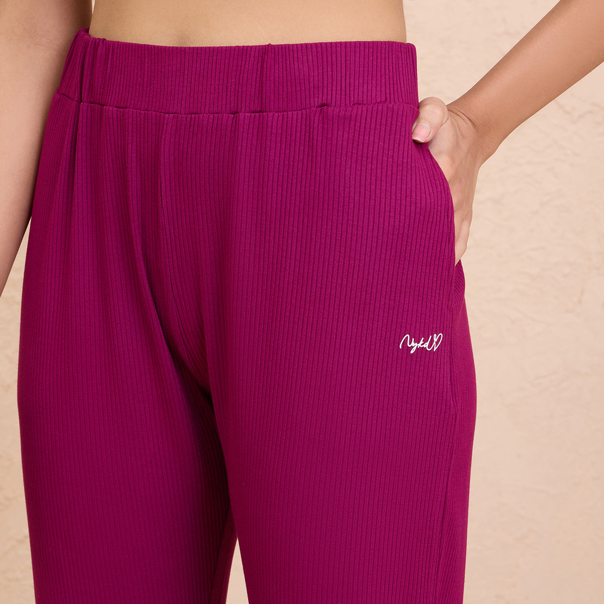 Nykd By Nykaa Summer Essential Soft and Comfy Breathable Rib Lounge Pajama-NYS909-Wine