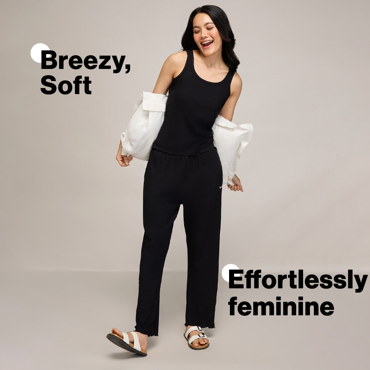 Rib Lounge Pajamas in Super Soft & Comfy Viscose Stretch-NYS909-Black