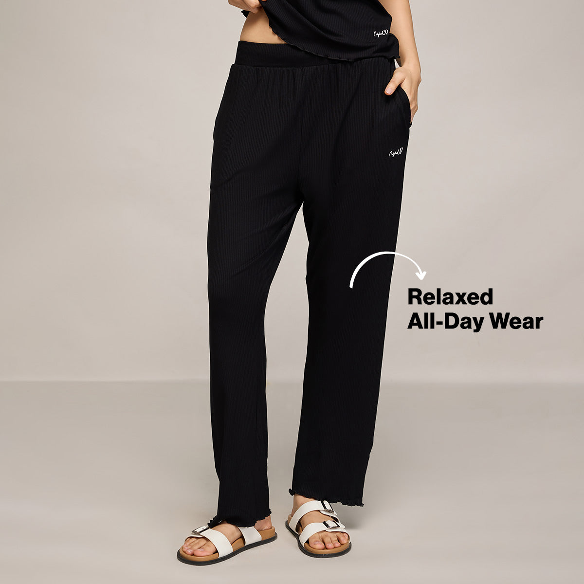 Rib Lounge Pajamas in Super Soft & Comfy Viscose Stretch-NYS909-Black