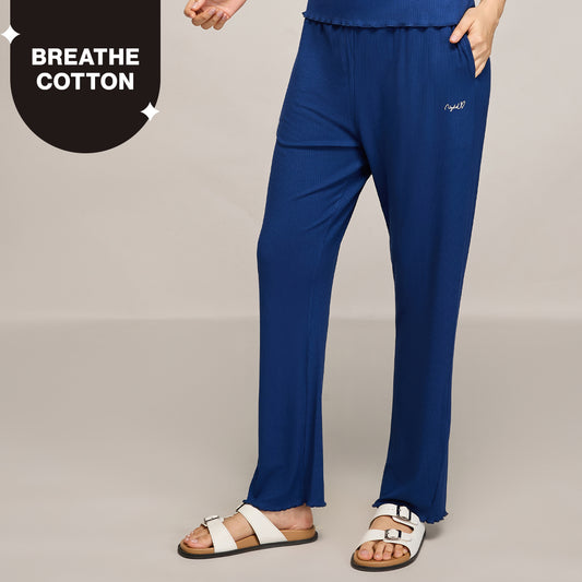 Nykd By Nykaa Essential Soft Ribbed Pyjama With Pockets & Curled Hem Detail Nys909 Navy Blue