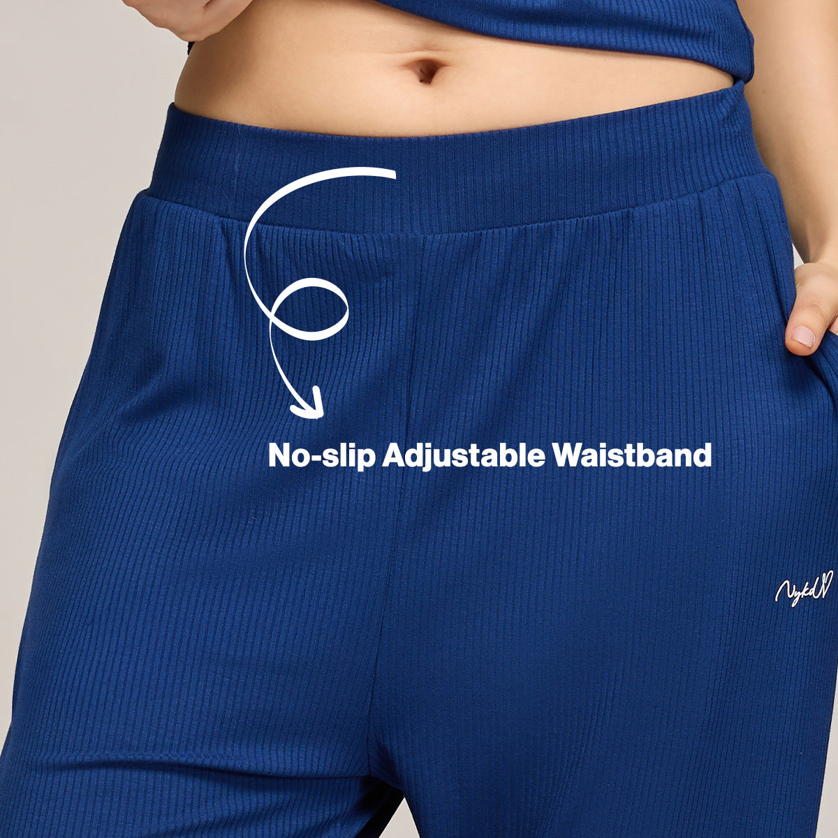 Nykd By Nykaa Essential Soft Ribbed Pyjama With Pockets & Curled Hem Detail Nys909 Navy Blue