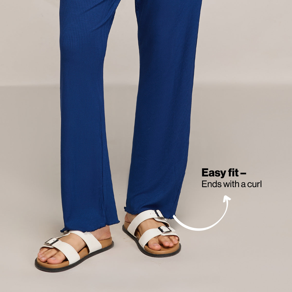 Nykd By Nykaa Essential Soft Ribbed Pyjama With Pockets & Curled Hem Detail Nys909 Navy Blue