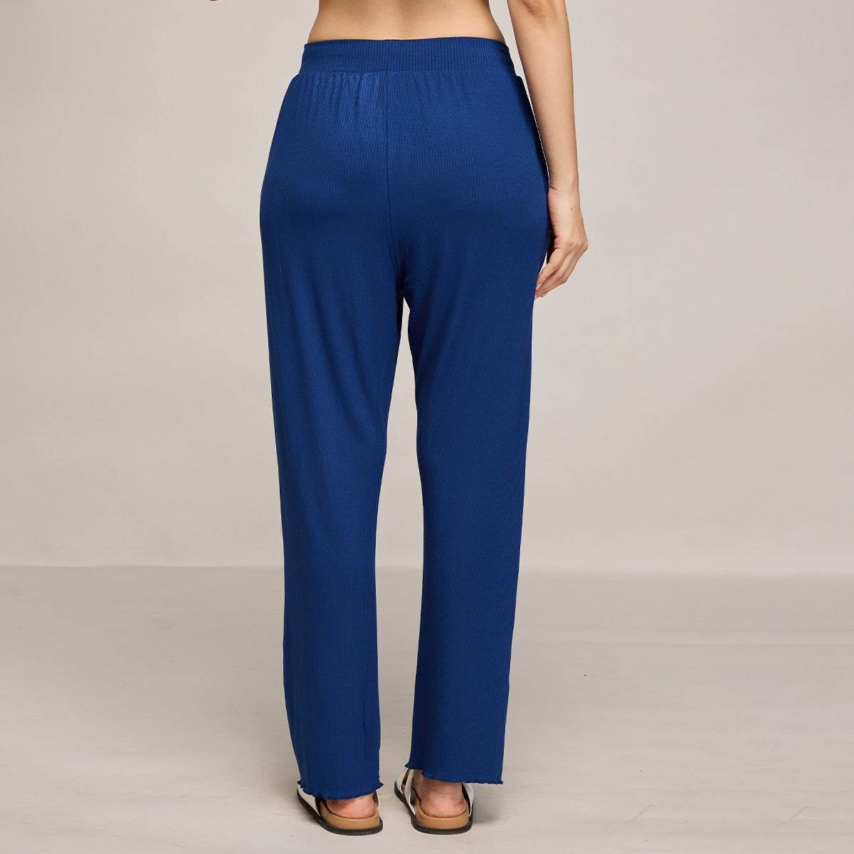 Nykd By Nykaa Essential Soft Ribbed Pyjama With Pockets & Curled Hem Detail Nys909 Navy Blue