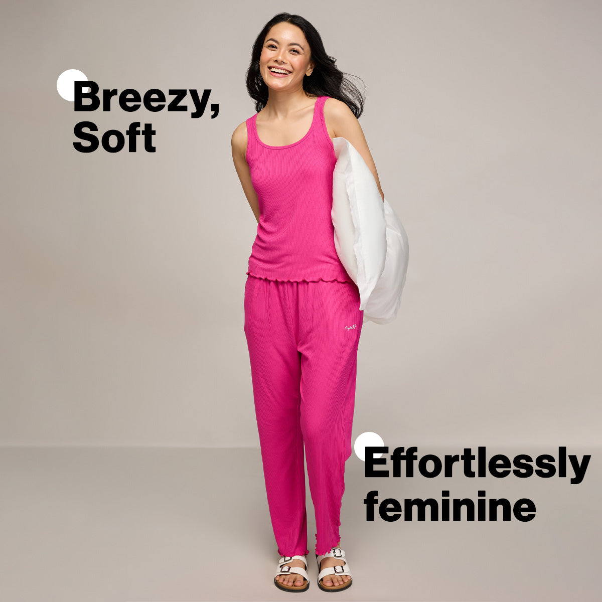 Nykd By Nykaa Essential Soft Ribbed Pyjama With Pockets & Curled Hem Detail Nys909 Magenta