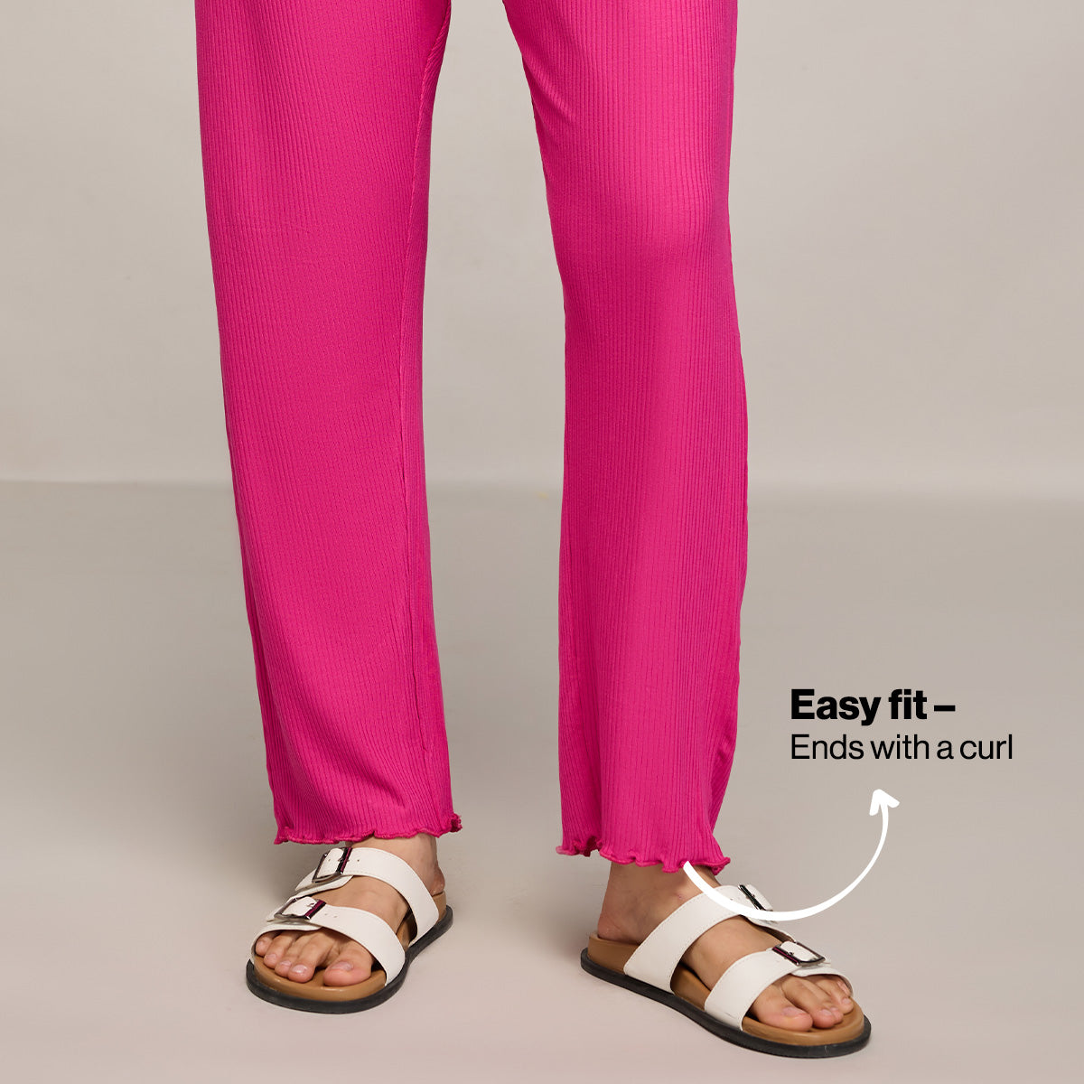 Nykd By Nykaa Essential Soft Ribbed Pyjama With Pockets & Curled Hem Detail Nys909 Magenta