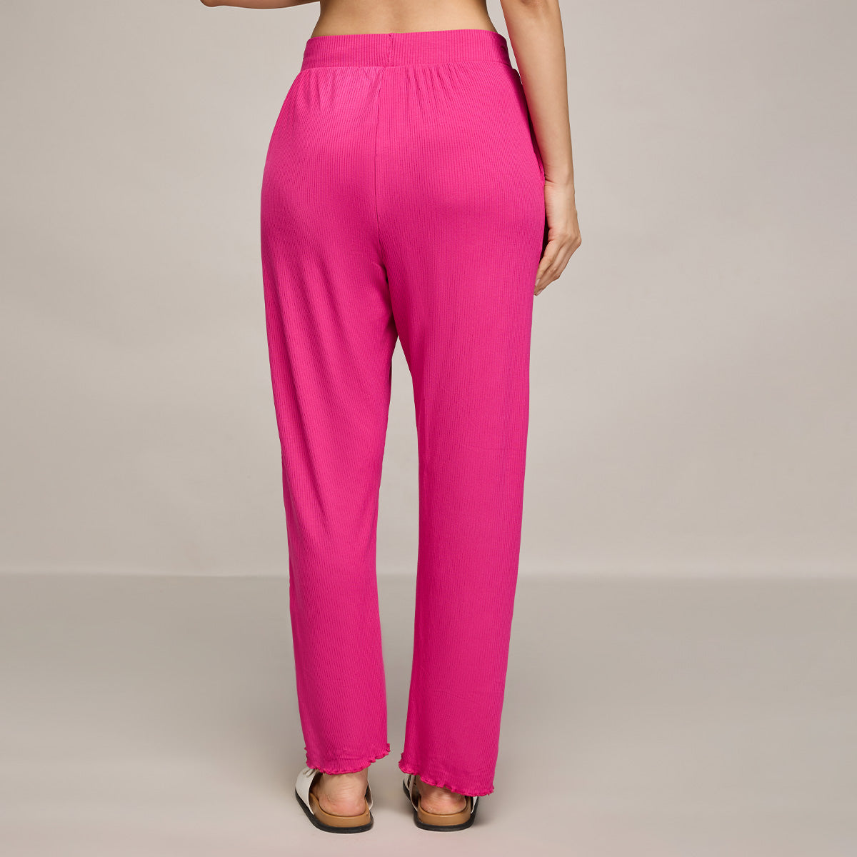 Nykd By Nykaa Essential Soft Ribbed Pyjama With Pockets & Curled Hem Detail Nys909 Magenta