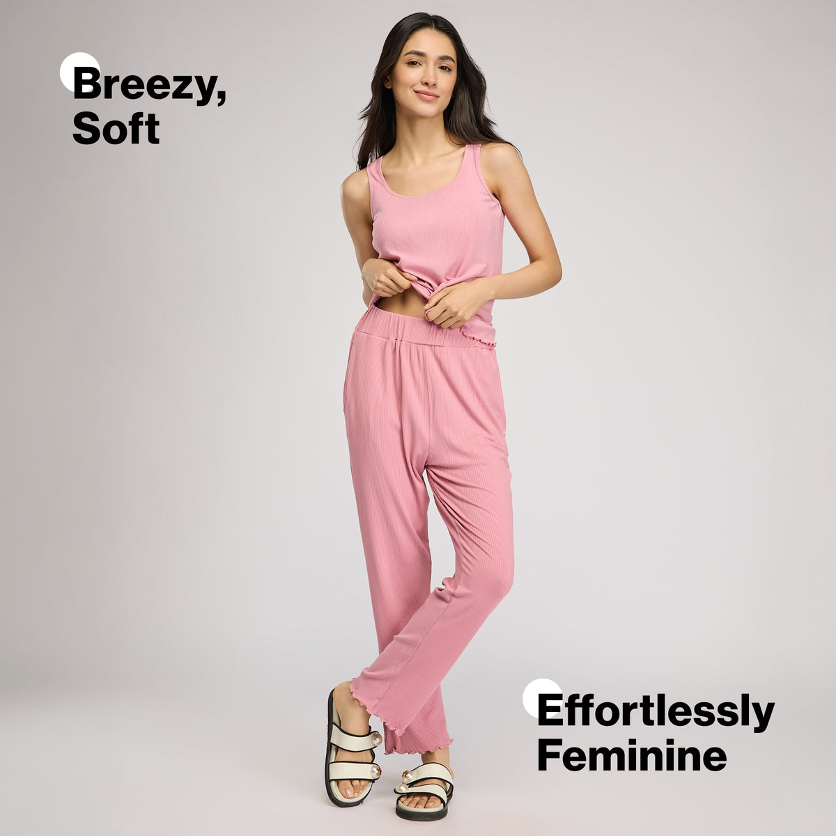 Rib Lounge Pajamas in Super Soft & Comfy Viscose Stretch-NYS909-Pink