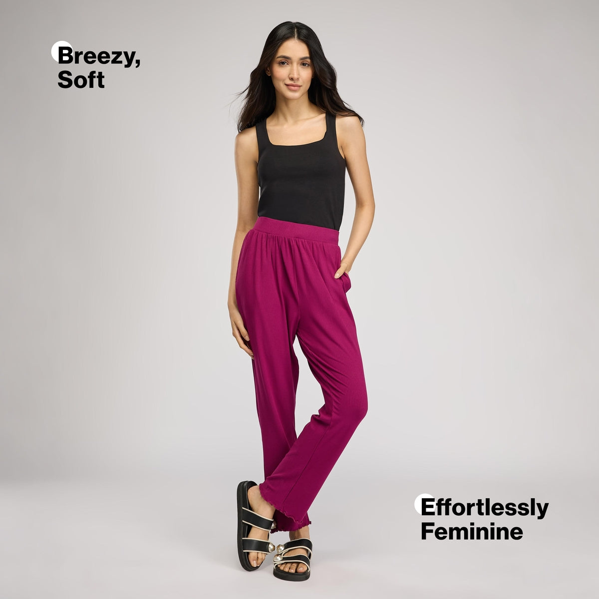 Rib Lounge Pajamas in Super Soft & Comfy Viscose Stretch-NYS909-Wine