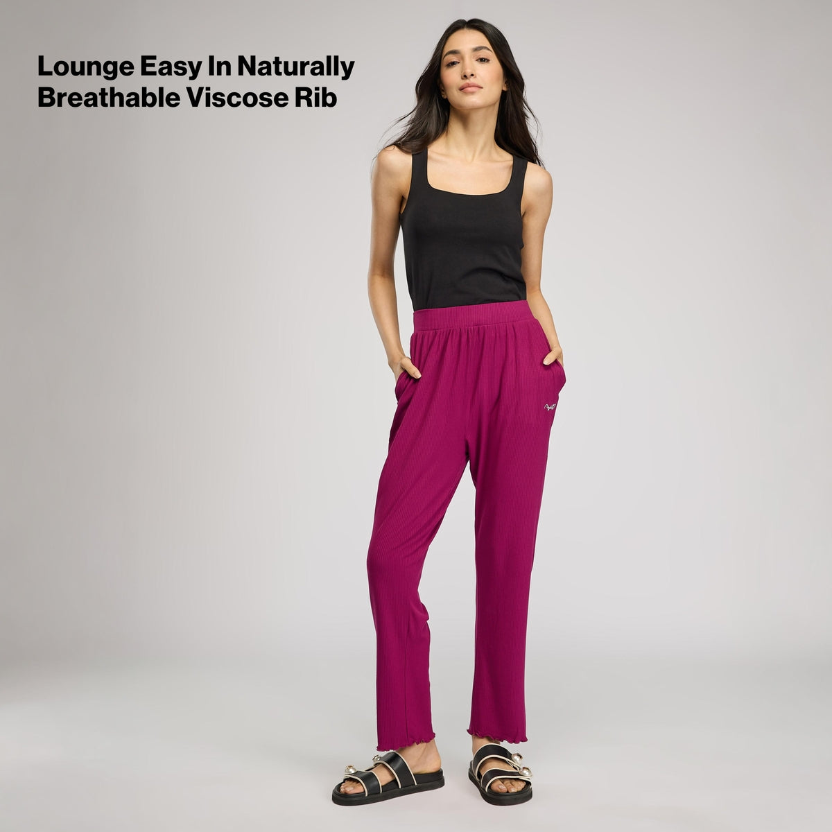 Rib Lounge Pajamas in Super Soft & Comfy Viscose Stretch-NYS909-Wine
