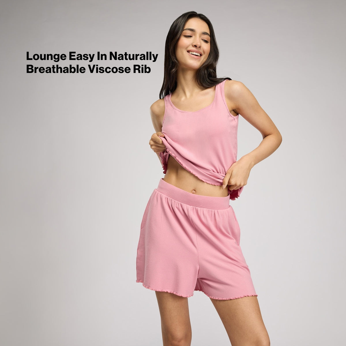 Rib Lounge Shorts in Super Soft & Comfy Viscose Stretch-NYS910-Pink