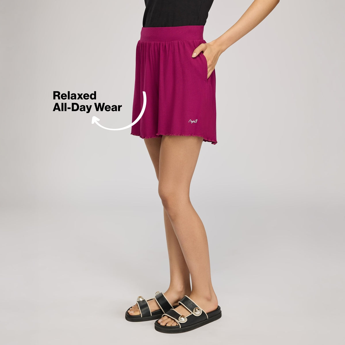 Rib Lounge Shorts in Super Soft & Comfy Viscose Stretch-NYS910-Wine