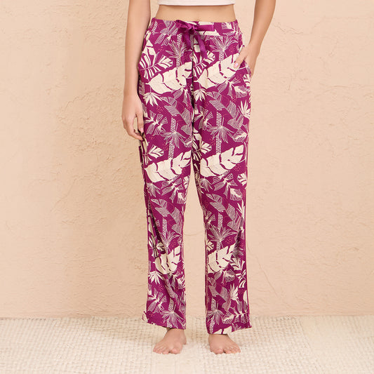 Cotton-Modal Pajamas in Super comfy Relaxed Fit - NYS911- Wine Banana Leaf