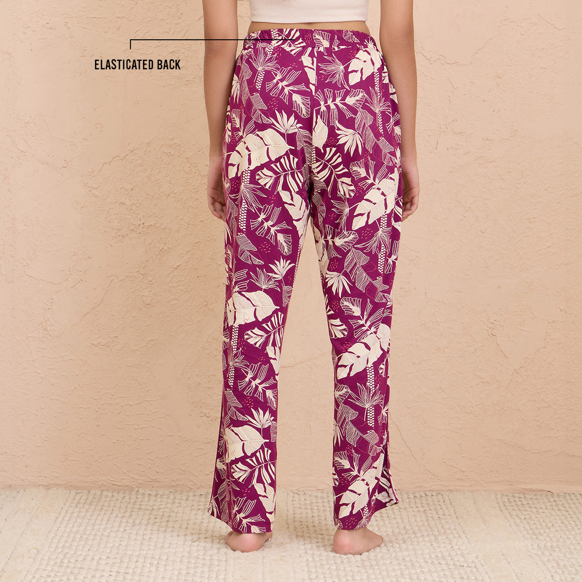 Nykd By Nykaa Sleep Essential Super Comfy Cotton-Modal Pajama-NYS911-Wine Banana Leaf