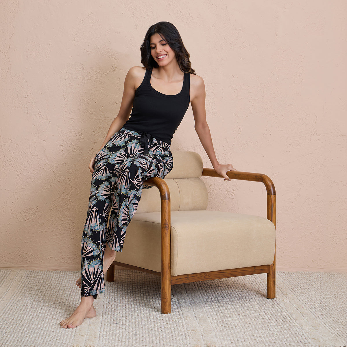 Cotton Modal Pajamas in Comfy Relaxed Fit - NYS911-Pollen Black Print