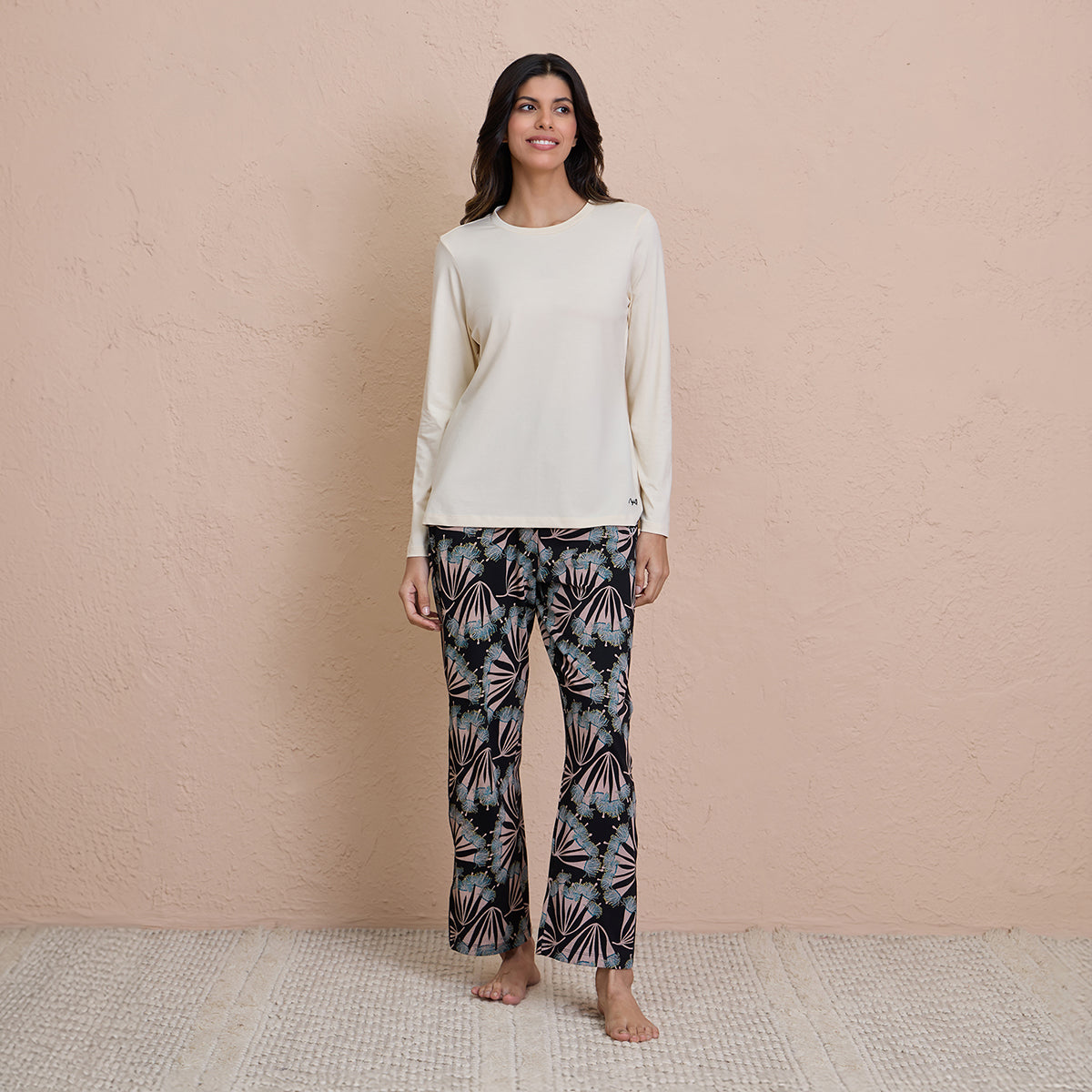 Cotton Modal Pajamas in Comfy Relaxed Fit - NYS911-Pollen Black Print