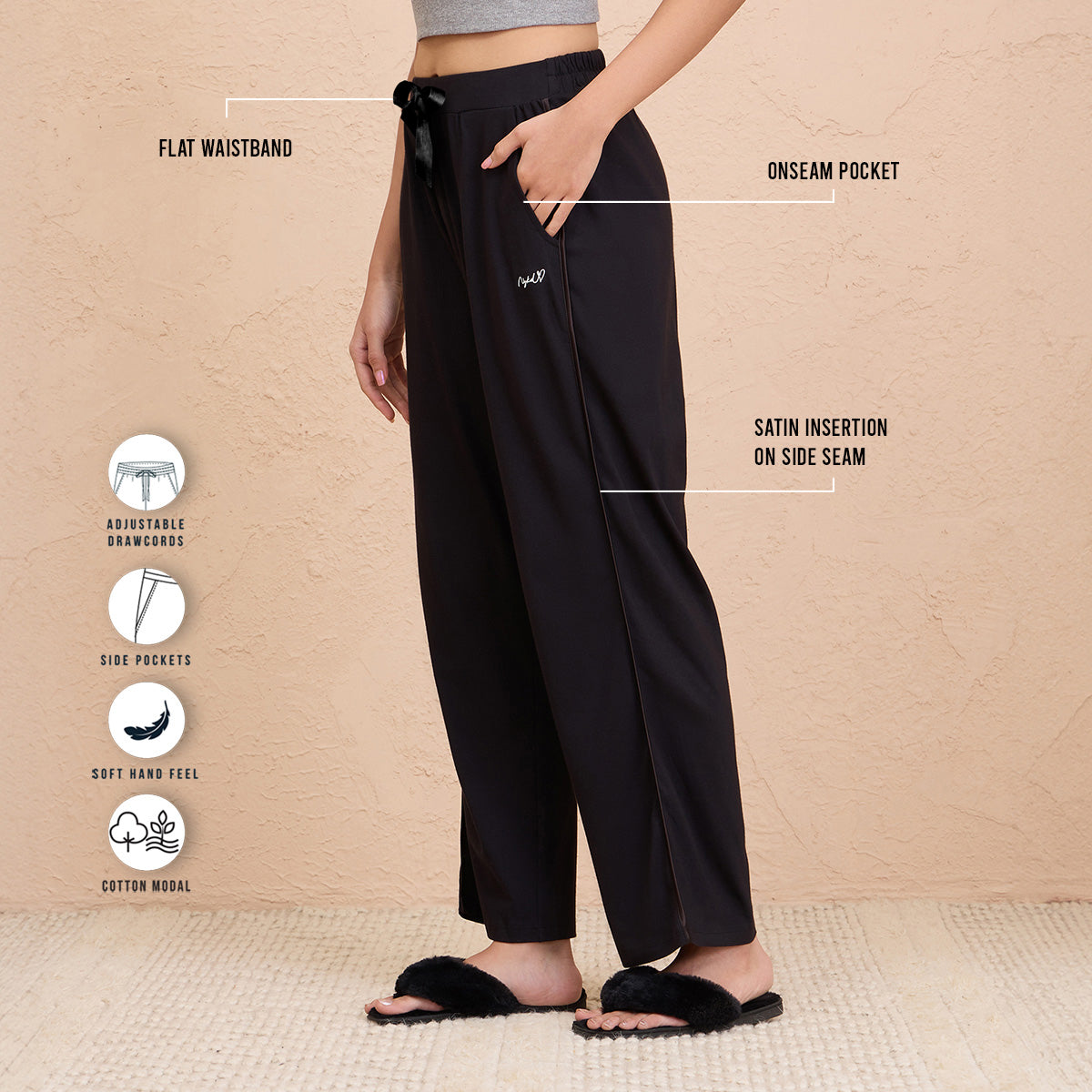 Cotton-Modal Pajamas in Super comfy Relaxed Fit - NYS911-Jet Black