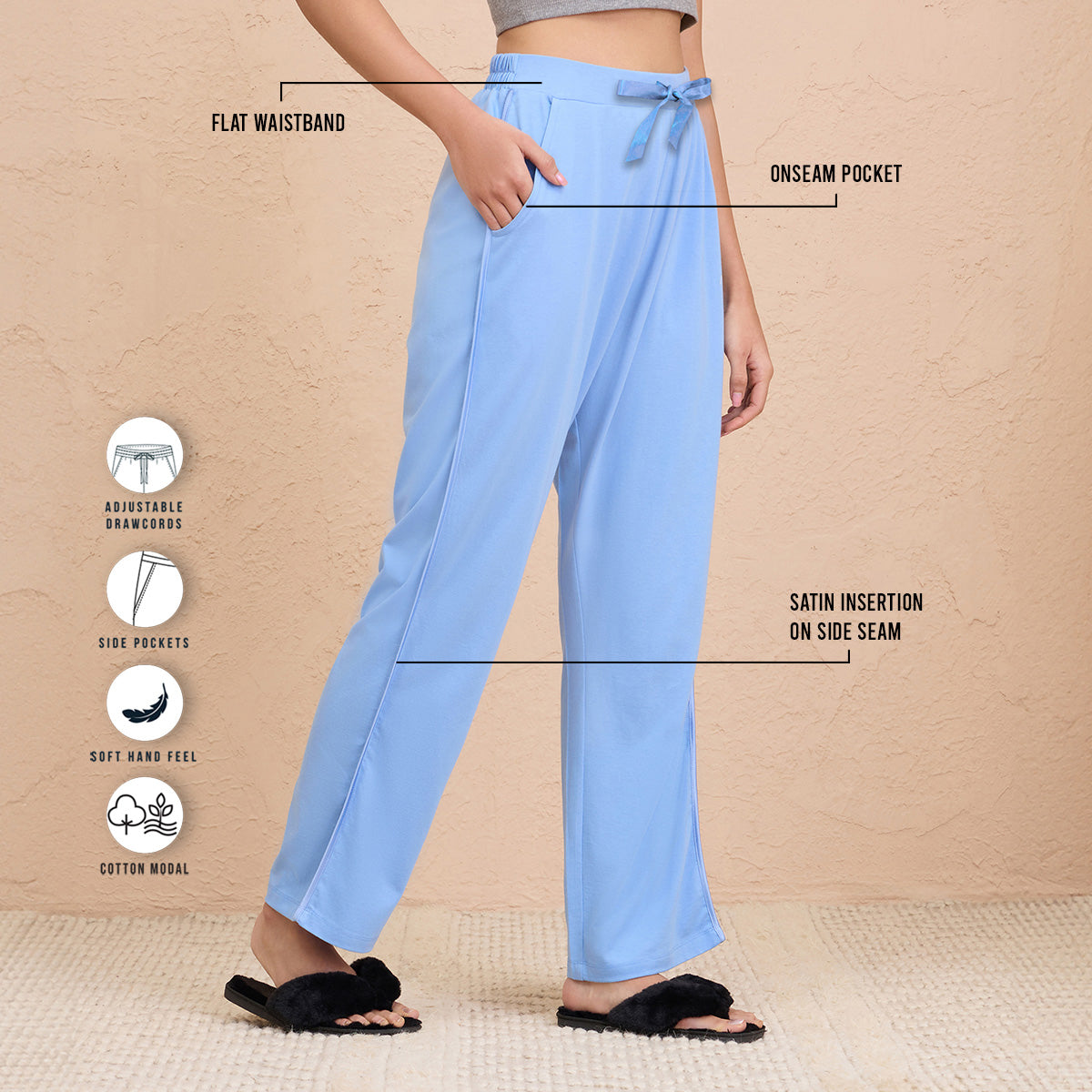 Nykd By Nykaa Sleep Essential Super Comfy Cotton-Modal Pajama-NYS911-Light Blue