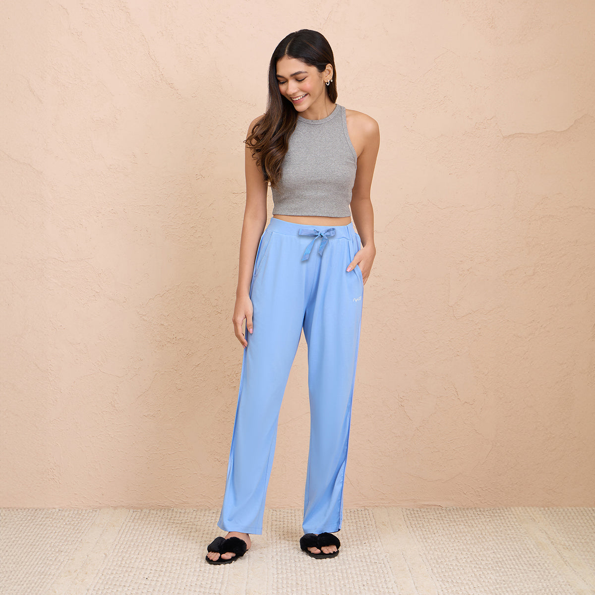 Nykd By Nykaa Sleep Essential Super Comfy Cotton-Modal Pajama-NYS911-Light Blue