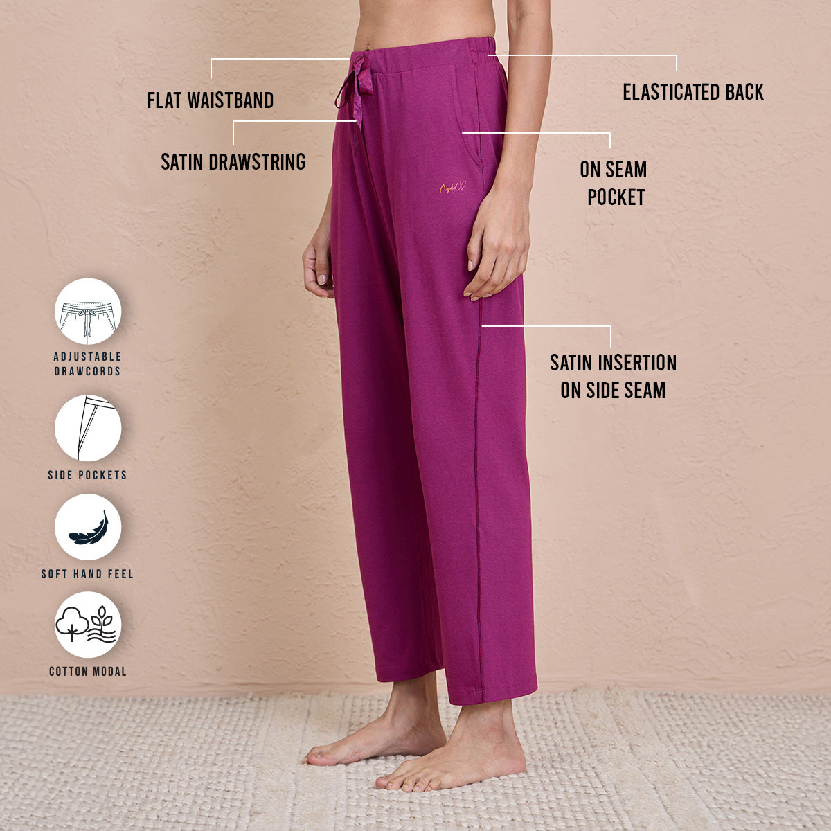 Cotton Modal Pajamas in Comfy Relaxed Fit - NYS911-Wine