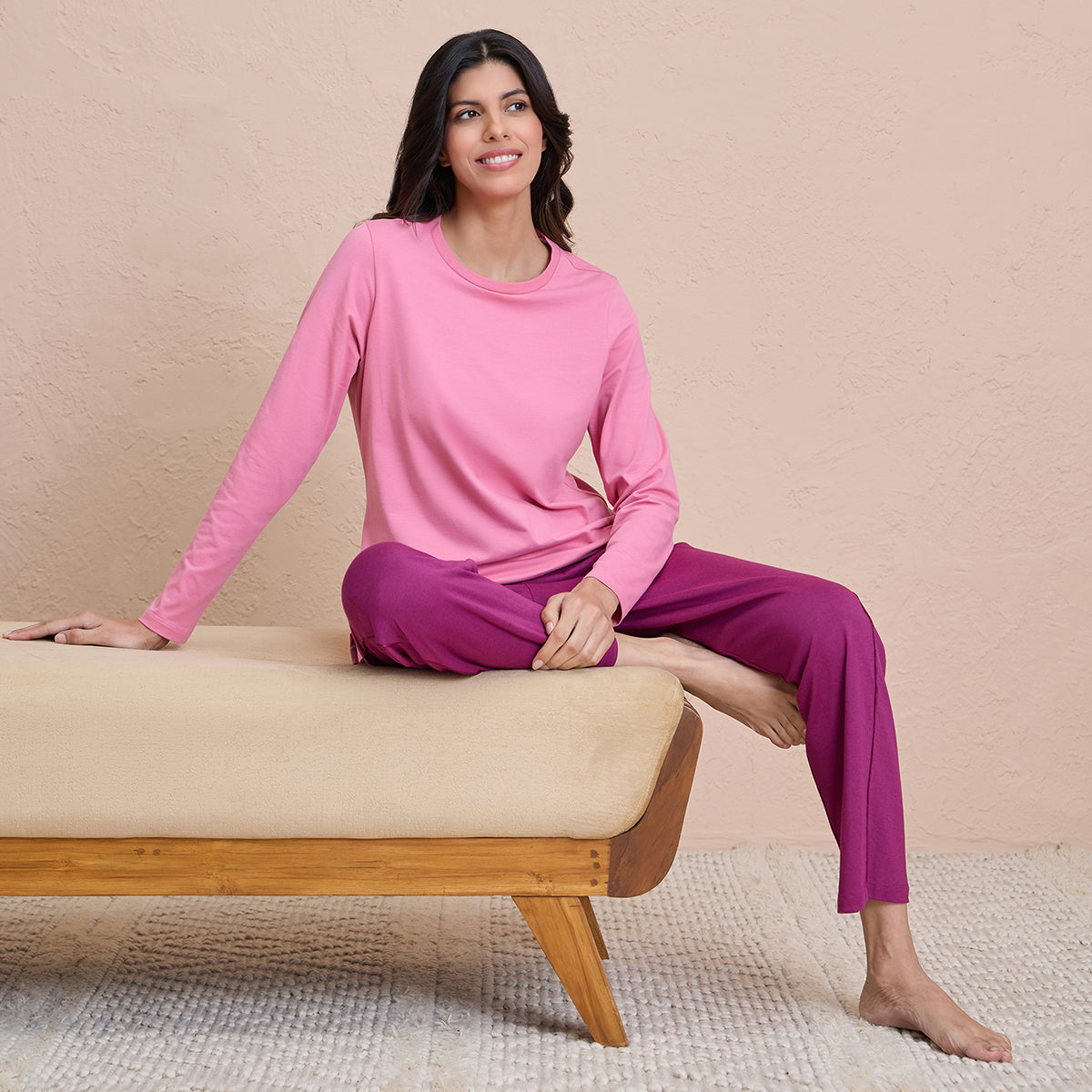 Cotton Modal Pajamas in Comfy Relaxed Fit - NYS911-Wine