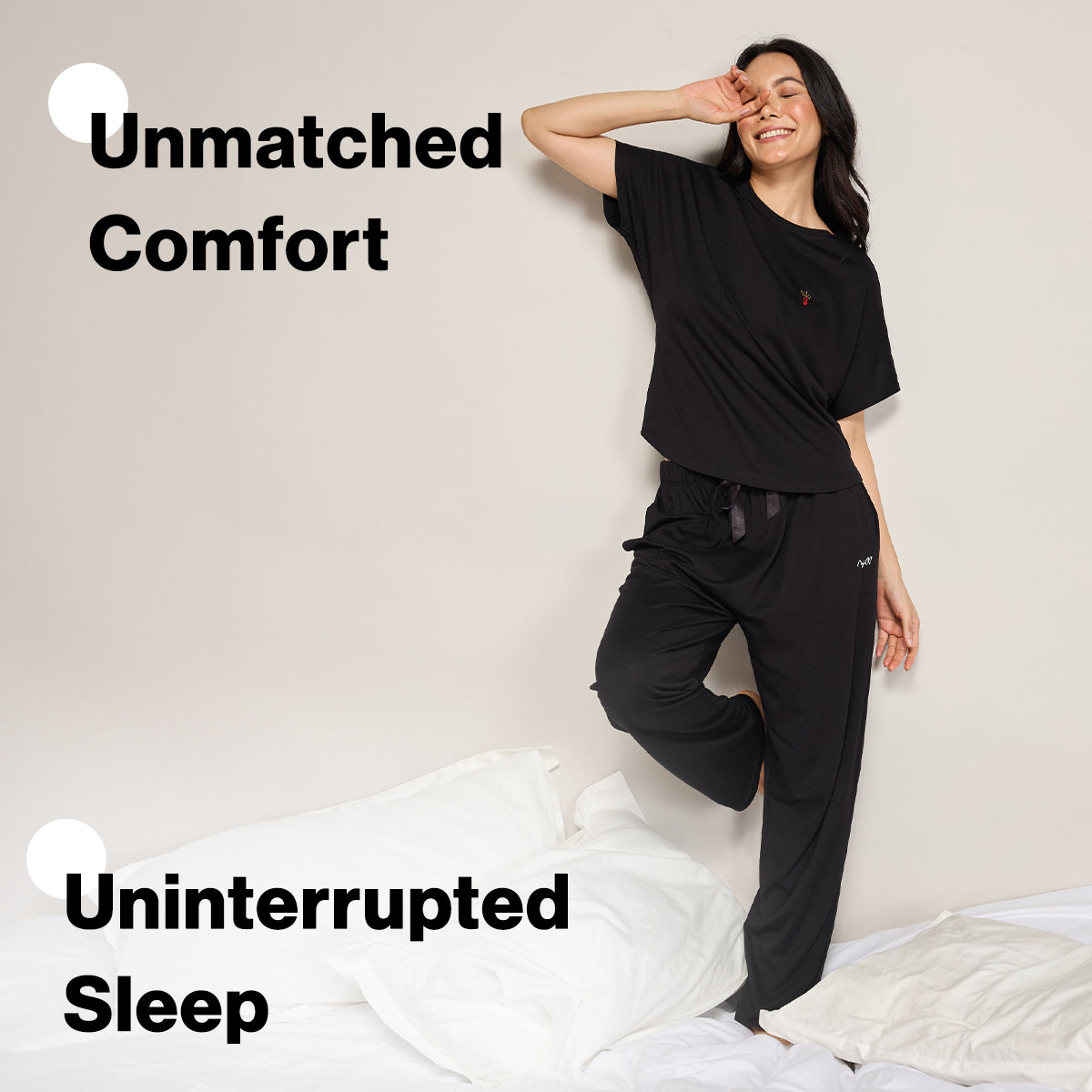 NYKD BY NYKAA BUTTERY SOFT MODAL COTTON PYJAMA WITH CLEAN ELASTICATED WAIST & POCKETS NYS911 Jet Black