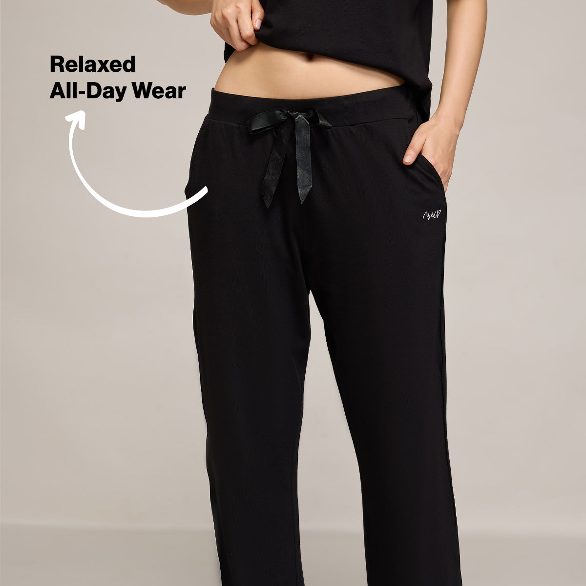 NYKD BY NYKAA BUTTERY SOFT MODAL COTTON PYJAMA WITH CLEAN ELASTICATED WAIST & POCKETS NYS911 Jet Black