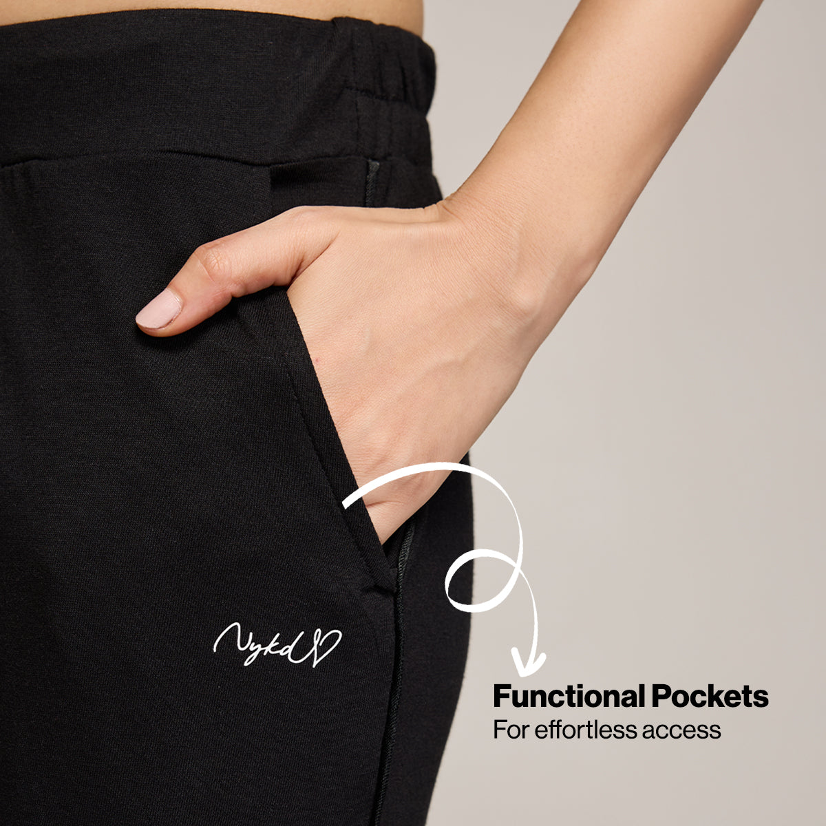 NYKD BY NYKAA BUTTERY SOFT MODAL COTTON PYJAMA WITH CLEAN ELASTICATED WAIST & POCKETS NYS911 Jet Black