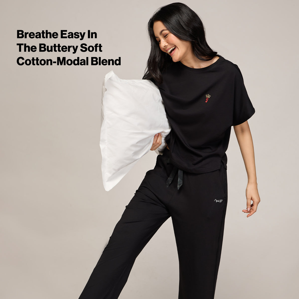 NYKD BY NYKAA BUTTERY SOFT MODAL COTTON PYJAMA WITH CLEAN ELASTICATED WAIST & POCKETS NYS911 Jet Black