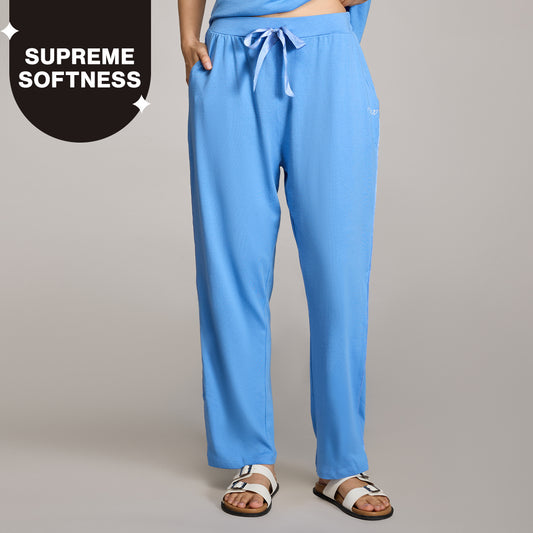 NYKD BY NYKAA BUTTERY SOFT MODAL COTTON PYJAMA WITH CLEAN ELASTICATED WAIST & POCKETS NYS911 Light Blue