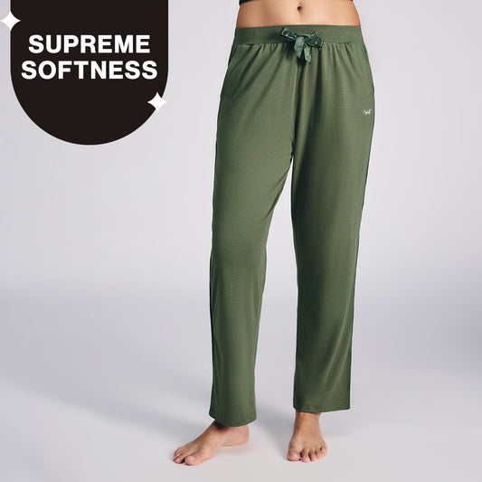 Nykd By Nykaa Buttery Soft Modal Cotton Pyjama With Clean Elasticated Waist & Pockets Nys911 Olive