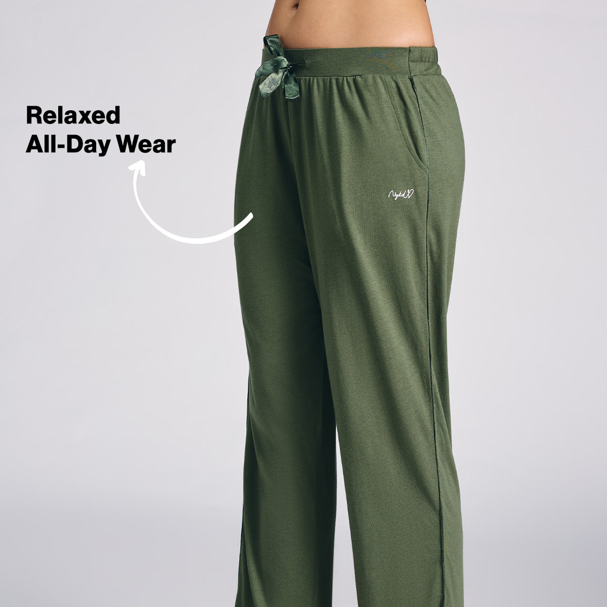 Nykd By Nykaa Buttery Soft Modal Cotton Pyjama With Clean Elasticated Waist & Pockets Nys911 Olive