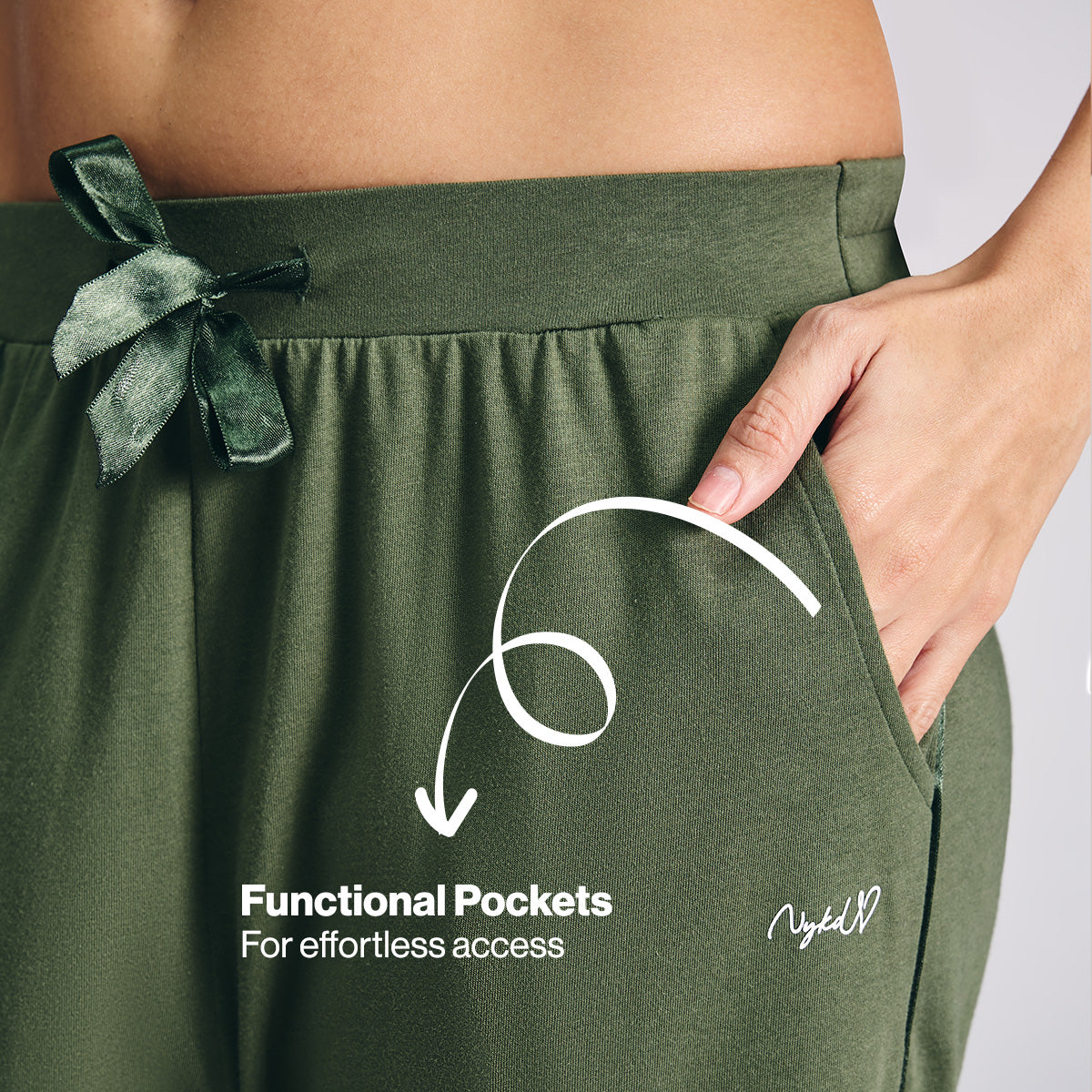 Nykd By Nykaa Buttery Soft Modal Cotton Pyjama With Clean Elasticated Waist & Pockets Nys911 Olive