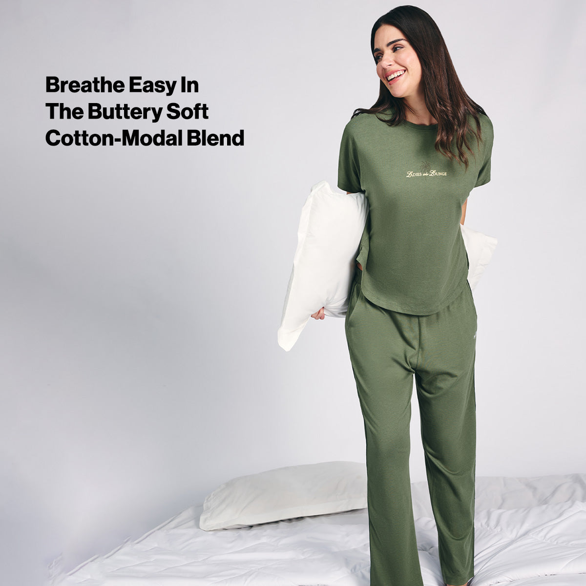 Nykd By Nykaa Buttery Soft Modal Cotton Pyjama With Clean Elasticated Waist & Pockets Nys911 Olive