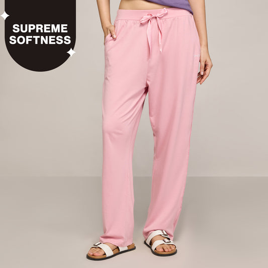 NYKD BY NYKAA BUTTERY SOFT MODAL COTTON PYJAMA WITH CLEAN ELASTICATED WAIST & POCKETS NYS911 PINK