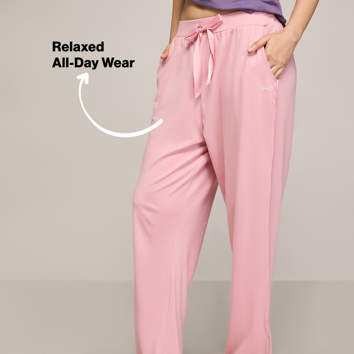 NYKD BY NYKAA BUTTERY SOFT MODAL COTTON PYJAMA WITH CLEAN ELASTICATED WAIST & POCKETS NYS911 PINK
