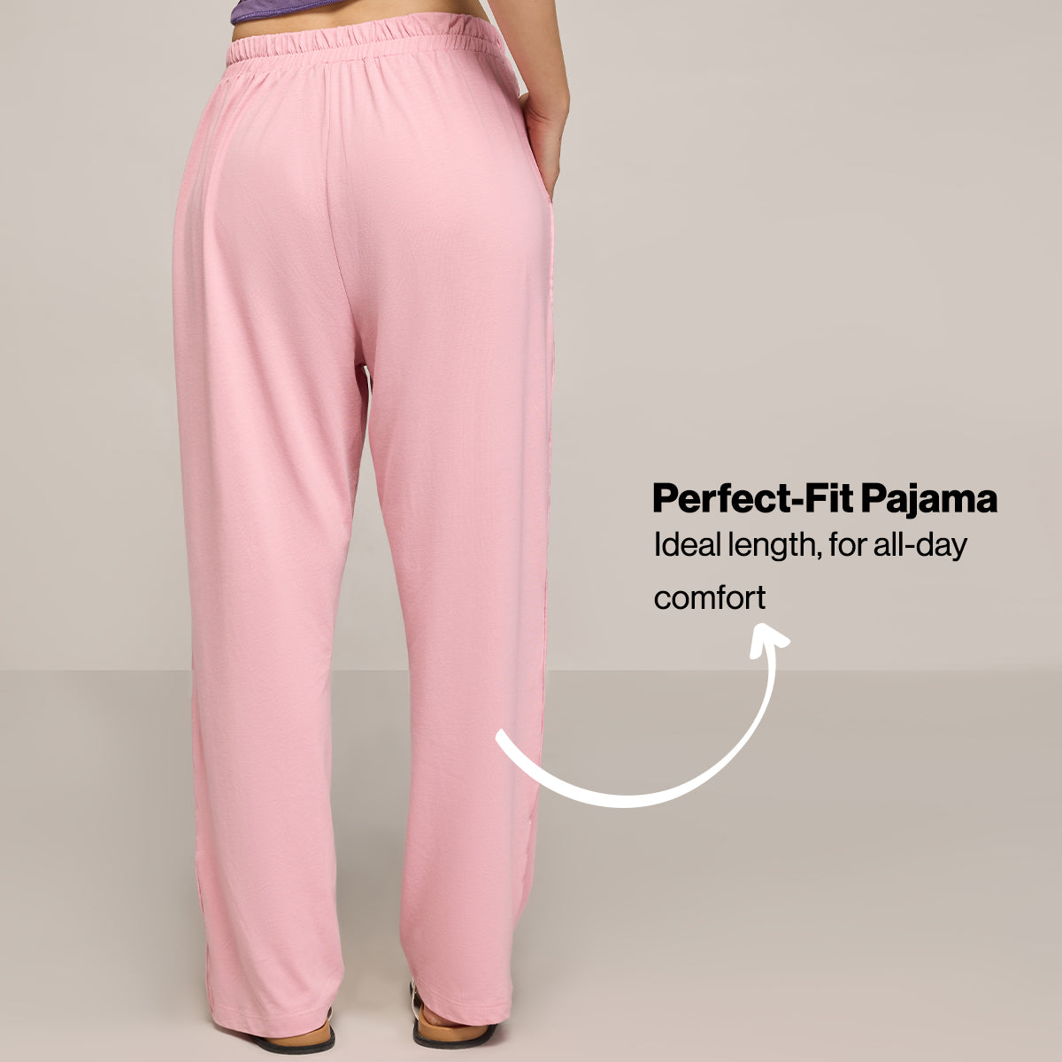 NYKD BY NYKAA BUTTERY SOFT MODAL COTTON PYJAMA WITH CLEAN ELASTICATED WAIST & POCKETS NYS911 PINK