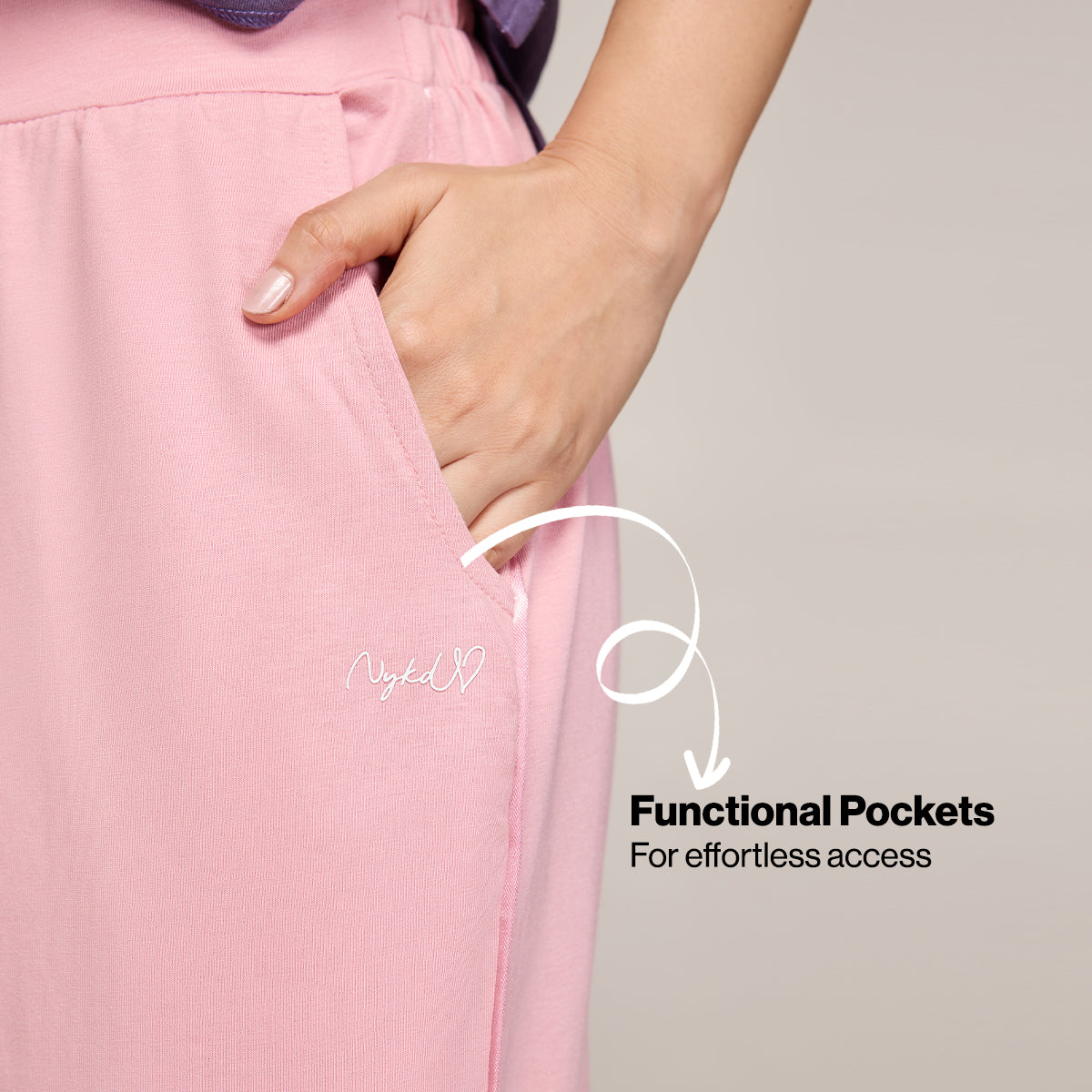 NYKD BY NYKAA BUTTERY SOFT MODAL COTTON PYJAMA WITH CLEAN ELASTICATED WAIST & POCKETS NYS911 PINK