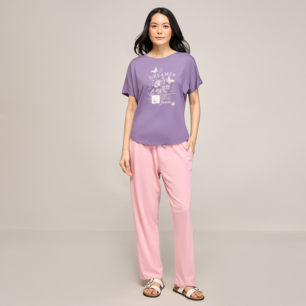NYKD BY NYKAA BUTTERY SOFT MODAL COTTON PYJAMA WITH CLEAN ELASTICATED WAIST & POCKETS NYS911 PINK