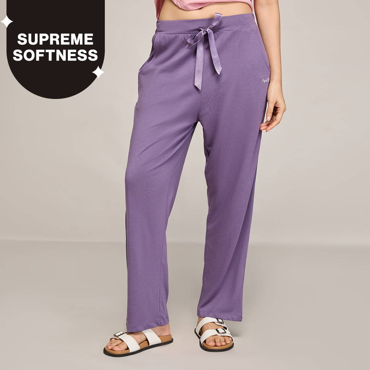NYKD BY NYKAA BUTTERY SOFT MODAL COTTON PYJAMA WITH CLEAN ELASTICATED WAIST & POCKETS NYS911 PURPLE