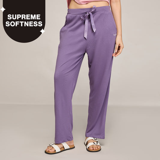 NYKD BY NYKAA BUTTERY SOFT MODAL COTTON PYJAMA WITH CLEAN ELASTICATED WAIST & POCKETS NYS911 PURPLE