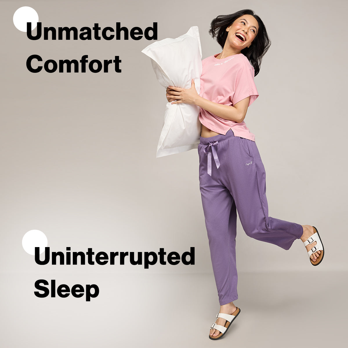 NYKD BY NYKAA BUTTERY SOFT MODAL COTTON PYJAMA WITH CLEAN ELASTICATED WAIST & POCKETS NYS911 PURPLE