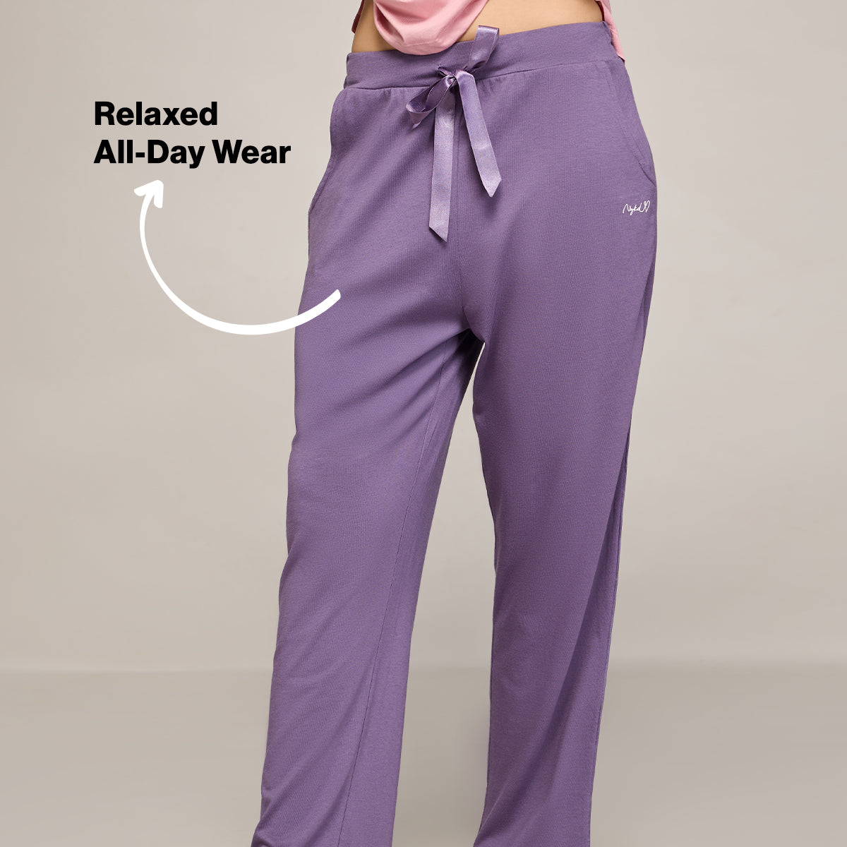 NYKD BY NYKAA BUTTERY SOFT MODAL COTTON PYJAMA WITH CLEAN ELASTICATED WAIST & POCKETS NYS911 PURPLE