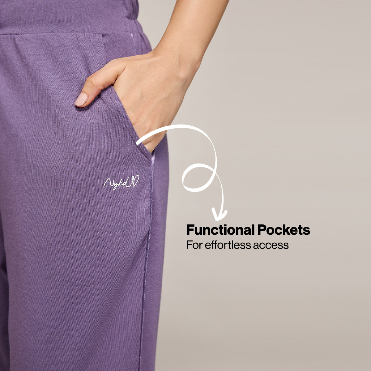NYKD BY NYKAA BUTTERY SOFT MODAL COTTON PYJAMA WITH CLEAN ELASTICATED WAIST & POCKETS NYS911 PURPLE
