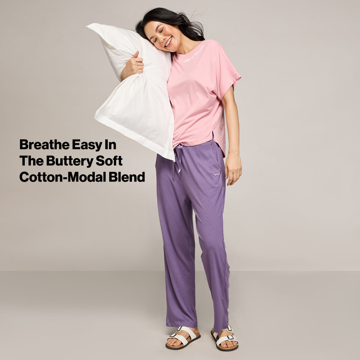 NYKD BY NYKAA BUTTERY SOFT MODAL COTTON PYJAMA WITH CLEAN ELASTICATED WAIST & POCKETS NYS911 PURPLE