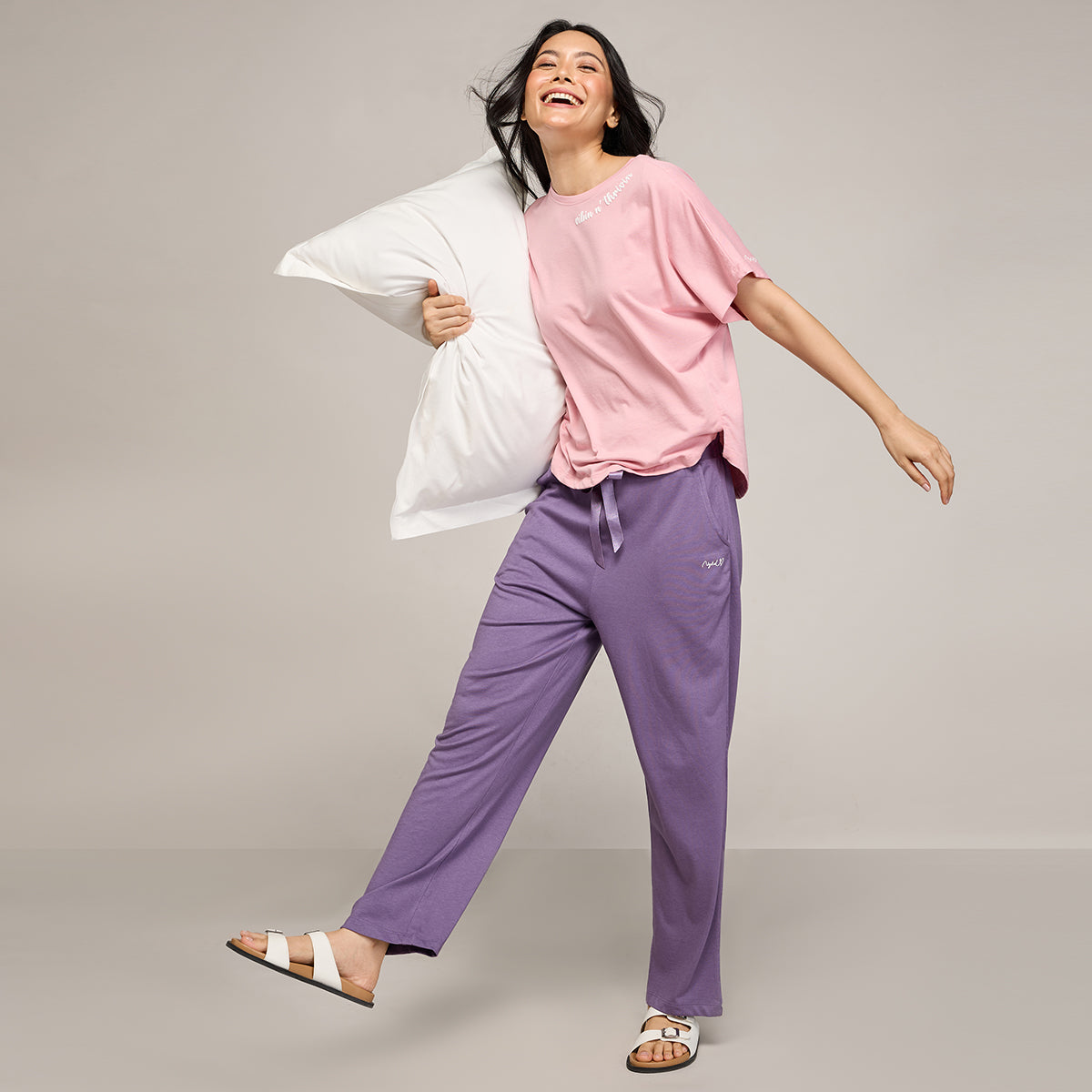NYKD BY NYKAA BUTTERY SOFT MODAL COTTON PYJAMA WITH CLEAN ELASTICATED WAIST & POCKETS NYS911 PURPLE