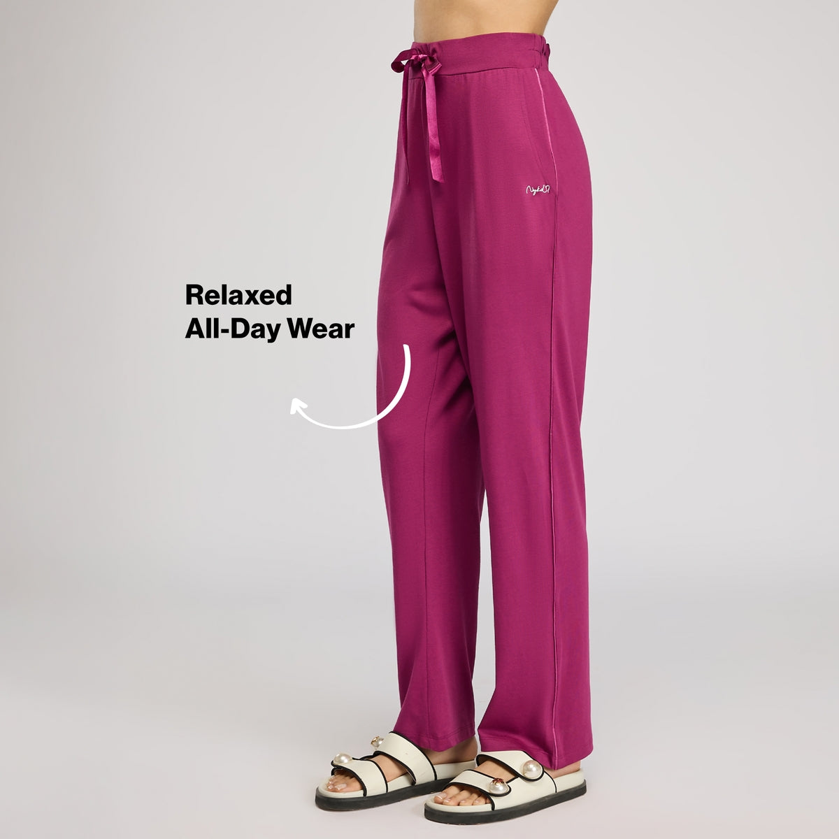 NYKD BY NYKAA BUTTERY SOFT MODAL COTTON PYJAMA WITH CLEAN ELASTICATED WAIST & POCKETS NYS911 Wine